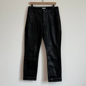 Good American Black Coated Jeans Straight Leg Pants Size 14/32